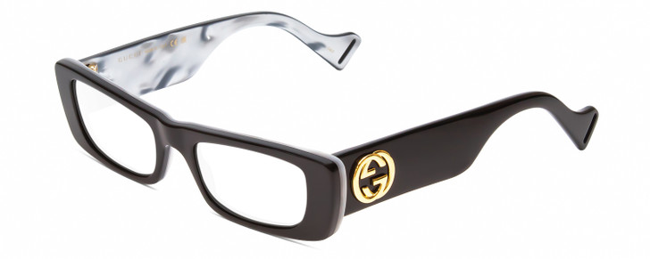 Gucci GG0516S Designer Reading Glasses Black Layer Marble White Mother of Pearl Rectangle 52mm