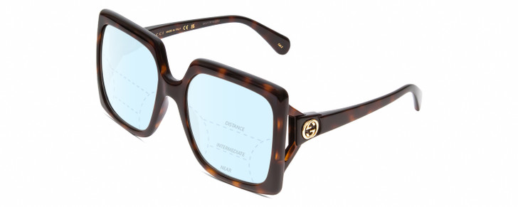 Profile View of Gucci GG0876S Designer Progressive Lens Blue Light Blocking Eyeglasses in Havana Tortoise Ladies Oversized Full Rim Acetate 60 mm