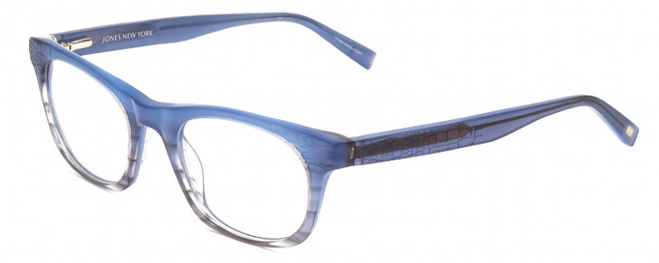 Profile View of Jones New York J229 Designer Bi-Focal Prescription Rx Eyeglasses in Blue Ladies Oval Full Rim Acetate 48 mm