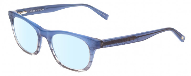 Profile View of Jones New York J229 Designer Blue Light Blocking Eyeglasses in Blue Ladies Oval Full Rim Acetate 48 mm