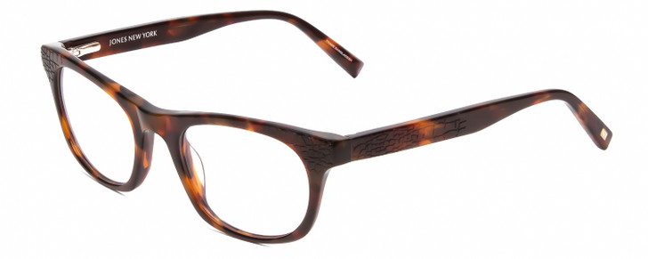 Profile View of Jones New York J229 Designer Single Vision Prescription Rx Eyeglasses in Tortoise Havana Brown Gold Ladies Oval Full Rim Acetate 48 mm