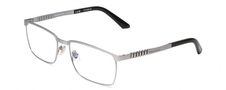 Profile View of MASERATI MS00902 Designer Bi-Focal Prescription Rx Eyeglasses in Satin Silver Black Unisex Rectangular Full Rim Titanium 57 mm