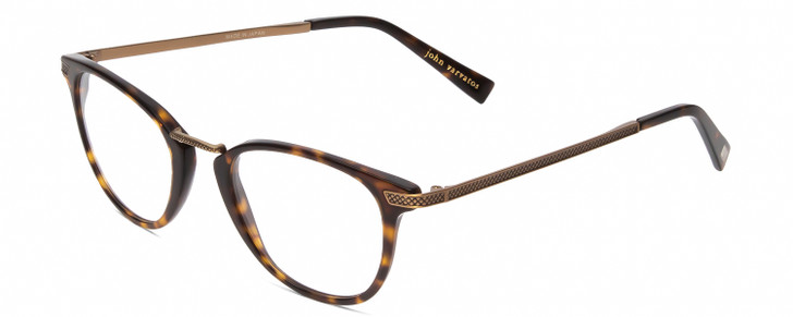 Profile View of John Varvatos V372 Unisex Oval Reading Glasses Tortoise Havana Brown & Gold 48mm