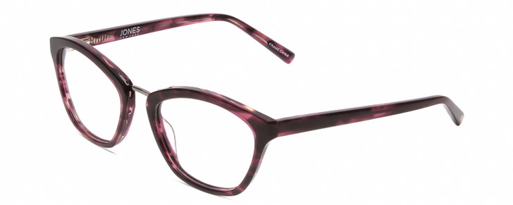 Profile View of Jones New York J766 Designer Bi-Focal Prescription Rx Eyeglasses in Purple Crystal Marble Tortoise Ladies Cat Eye Full Rim Acetate 52 mm