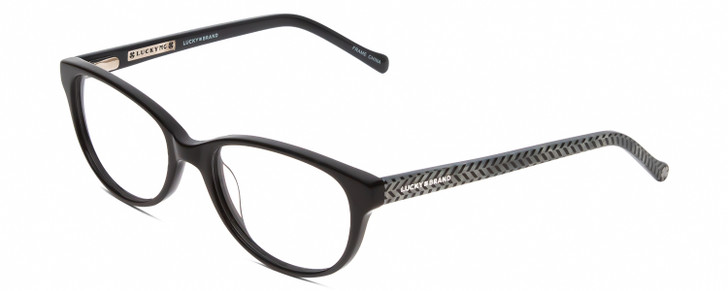 Profile View of Lucky Brand D701 Designer Single Vision Prescription Rx Eyeglasses in Gloss Black Ladies Oval Full Rim Acetate 49 mm