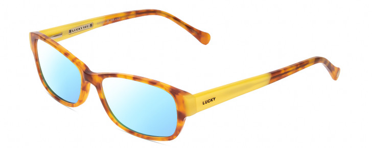 Profile View of Lucky Brand Porter Designer Blue Light Blocking Eyeglasses in Blonde Tokyo Tortoise Havana Yellow Unisex Oval Full Rim Acetate 53 mm