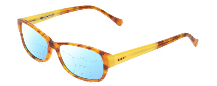 Profile View of Lucky Brand Porter Designer Progressive Lens Blue Light Blocking Eyeglasses in Blonde Tokyo Tortoise Havana Yellow Unisex Oval Full Rim Acetate 53 mm