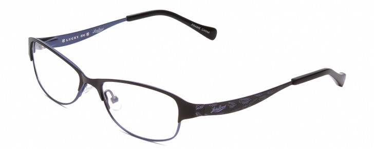 Profile View of Lucky Brand Peppy KIDS Girl's Reading Glasses Brown Snowflake Crystal Blue 46 mm