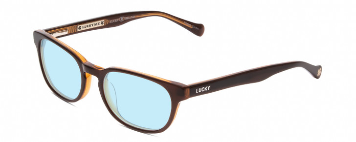 Profile View of Lucky Brand Dynamo KIDS Designer Blue Light Blocking Eyeglasses in Brown Layer Crystal Amber Unisex Oval Full Rim Acetate 45 mm