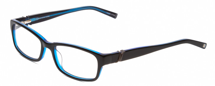 Profile View of Jones New York J225 Designer Reading Eye Glasses with Custom Cut Powered Lenses in Black Blue Layer Crystal Ladies Square Full Rim Acetate 49 mm