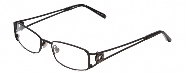 Profile View of Jones New York J462 Designer Reading Eye Glasses with Custom Cut Powered Lenses in Black Unisex Rectangular Full Rim Metal 50 mm