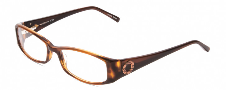 Profile View of Jones New York J733 Designer Single Vision Prescription Rx Eyeglasses in Tortoise Havana Brown Gold Unisex Rectangular Full Rim Acetate 53 mm