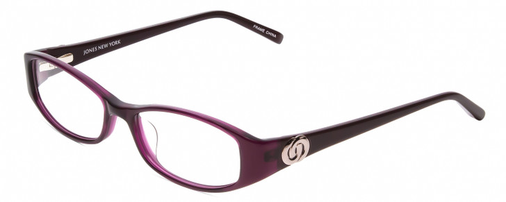 Profile View of Jones New York J747 Designer Single Vision Prescription Rx Eyeglasses in Purple Marble Crystal Silver Loop Ladies Rectangular Full Rim Acetate 53 mm