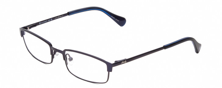 Profile View of Lucky Brand Break Time Womens Reading Glasses Navy Blue Brown Gold Tortoise 48mm