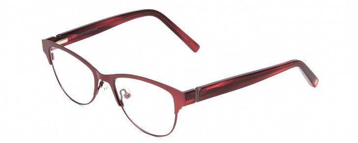 Profile View of Jones New York J143 Womens Oval Reading Glasses Satin Burgundy Red Crystal 47 mm