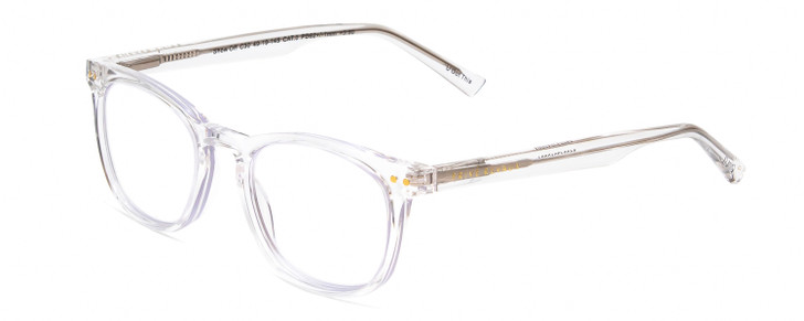 Profile View of Prive Revaux Show Off Single Designer Reading Eye Glasses with Custom Cut Powered Lenses in Clear Crystal Ladies Round Full Rim Acetate 48 mm