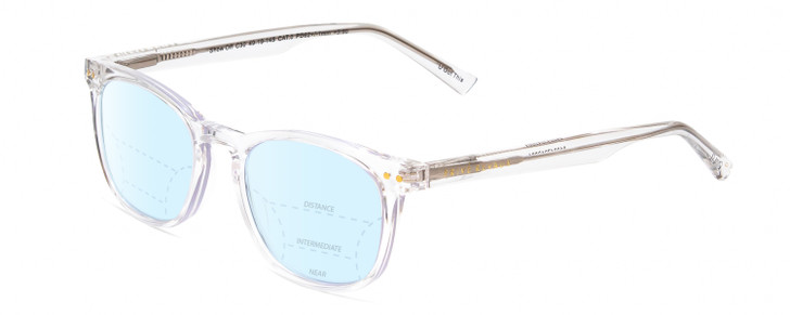 Profile View of Prive Revaux Show Off Single Designer Progressive Lens Blue Light Blocking Eyeglasses in Clear Crystal Ladies Round Full Rim Acetate 48 mm