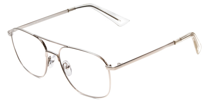 Profile View of Book Club Bored of Flings Designer Single Vision Prescription Rx Eyeglasses in Gloss Silver Unisex Pilot Full Rim Metal 55 mm