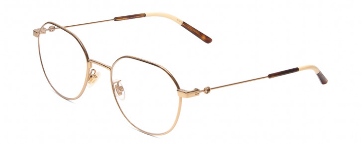 Profile View of GUCCI GG0684O Designer Bi-Focal Prescription Rx Eyeglasses in Gold Brown Tortoise Havana Ivory Ladies Round Full Rim Metal 51 mm