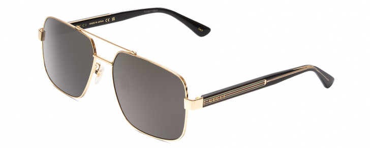 Profile View of GUCCI GG0529S Unisex Aviator Designer Sunglasses in Gold Black Crystal/Grey 60mm