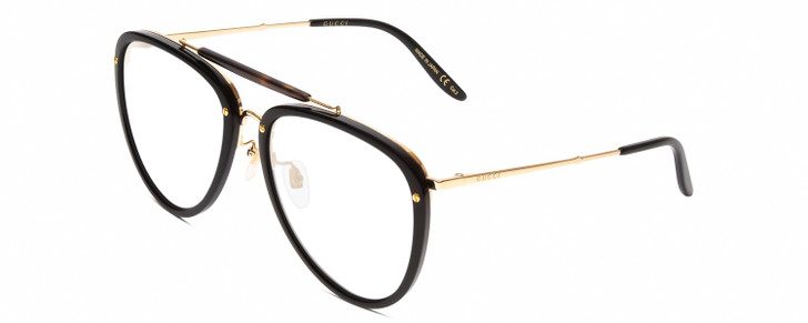 Profile View of GUCCI GG0672S Designer Reading Eye Glasses with Custom Cut Powered Lenses in Black Gold Tortoise Havana Unisex Pilot Full Rim Acetate 58 mm