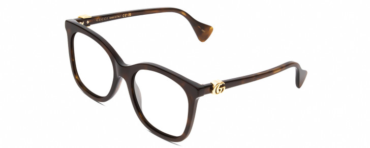 Profile View of GUCCI GG1071S Designer Reading Eye Glasses with Custom Cut Powered Lenses in Tortoise Havana Brown Gold Ladies Cat Eye Full Rim Acetate 55 mm