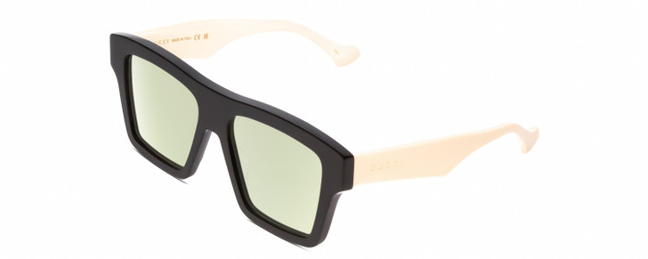 Profile View of GUCCI GG0962S Unisex Retro Designer Sunglasses in Black & Ivory White/Green 55mm