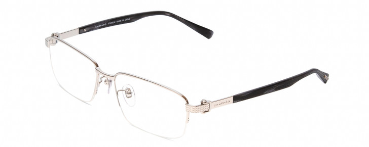 Profile View of Chopard VCHD02K Designer Reading Eye Glasses with Custom Cut Powered Lenses in Silver/Black Crystal Unisex Rectangular Semi-Rimless Titanium 56 mm