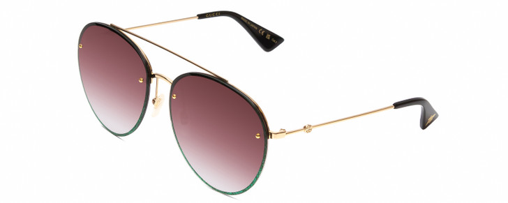 Profile View of GUCCI GG0351S-004 Women's Aviator Sunglasses Gold/Green Sparkles/Black/Red 62 mm