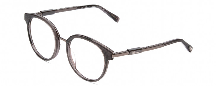 Profile View of Chopard VCH239 Designer Bi-Focal Prescription Rx Eyeglasses in Grey Crystal Mosaic/Sparkles/Black Gunmetal Ladies Round Full Rim Acetate 50 mm