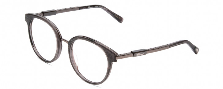 Profile View of Chopard VCH239 Designer Progressive Lens Prescription Rx Eyeglasses in Grey Crystal Mosaic/Sparkles/Black Gunmetal Ladies Round Full Rim Acetate 50 mm
