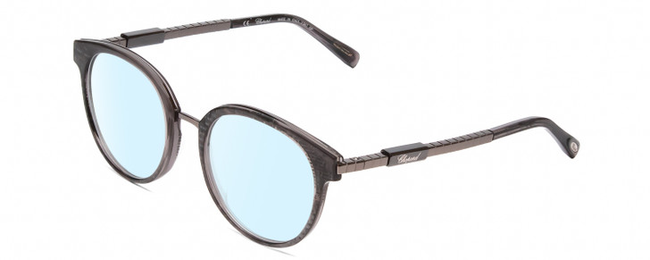 Profile View of Chopard VCH239 Designer Blue Light Blocking Eyeglasses in Grey Crystal Mosaic/Sparkles/Black Gunmetal Ladies Round Full Rim Acetate 50 mm