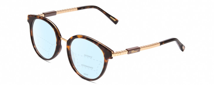 Profile View of Chopard VCH239 Designer Progressive Lens Blue Light Blocking Eyeglasses in Brown Tortoise Havana/Rose Gold Unisex Round Full Rim Acetate 50 mm