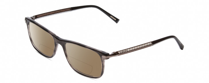 Profile View of Chopard VCH249 Designer Polarized Reading Sunglasses with Custom Cut Powered Amber Brown Lenses in Gloss Black/Grey Crystal/Silver Unisex Panthos Full Rim Wood 55 mm