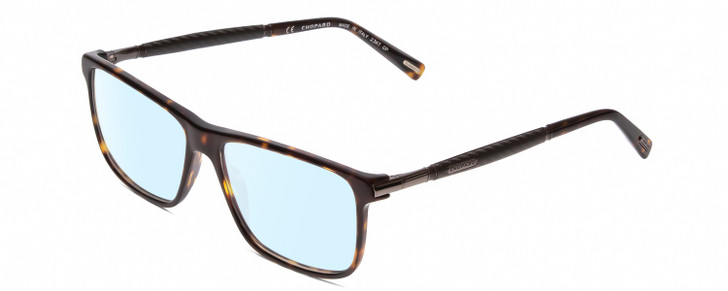 Profile View of Chopard VCH240 Designer Blue Light Blocking Eyeglasses in Brown Auburn Tortoise Havana/Grey Mens Rectangular Full Rim Metal 55 mm