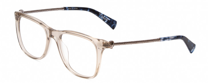 Profile View of John Varvatos V418 Designer Bi-Focal Prescription Rx Eyeglasses in Smoke Crystal/Silver/Blue Tortoise Ladies Panthos Full Rim Acetate 52 mm