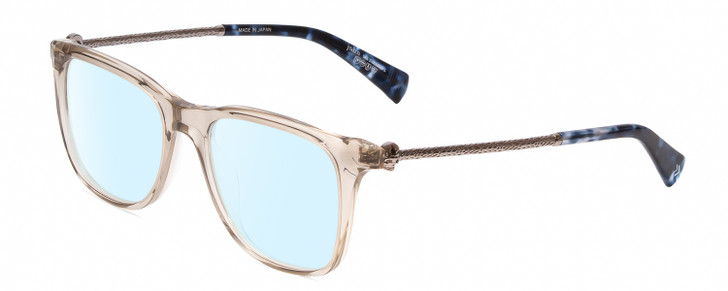 Profile View of John Varvatos V418 Designer Blue Light Blocking Eyeglasses in Smoke Crystal/Silver/Blue Tortoise Ladies Panthos Full Rim Acetate 52 mm