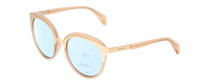 POLICE SPL499 Women Cateye Progressive Blue Light Glasses Pink Crystal/Gold 53mm