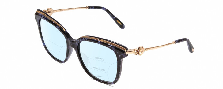 Chopard SCH262S Cateye Progressive Blue Light Glasses Blue White/Rose Gold 57 mm