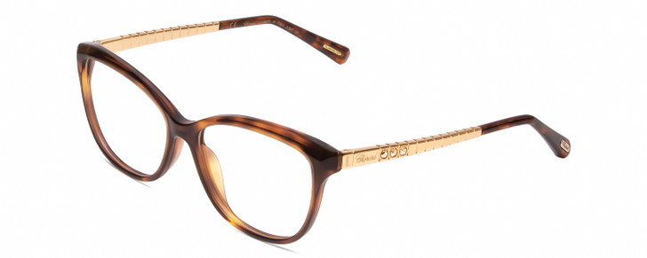 Profile View of Chopard VCH243S Designer Single Vision Prescription Rx Eyeglasses in Auburn Sparkles Tortoise Havana/Rose Gold Ladies Cat Eye Full Rim Acetate 53 mm