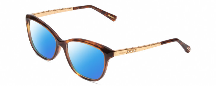 Profile View of Chopard VCH243S Designer Polarized Sunglasses with Custom Cut Blue Mirror Lenses in Auburn Sparkles Tortoise Havana/Rose Gold Ladies Cat Eye Full Rim Acetate 53 mm