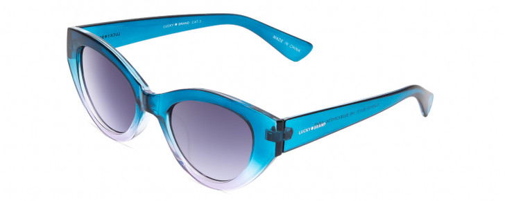 Profile View of Lucky Brand SLBD116 Cateye Sunglasses Cyan Blue Crystal Gradient/Smoke Grey 50mm