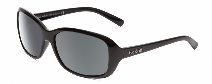 Profile View of Bolle MOLLY Unisex Oval Full Rim Designer Sunglasses Shiny Black & TNS Grey 56mm