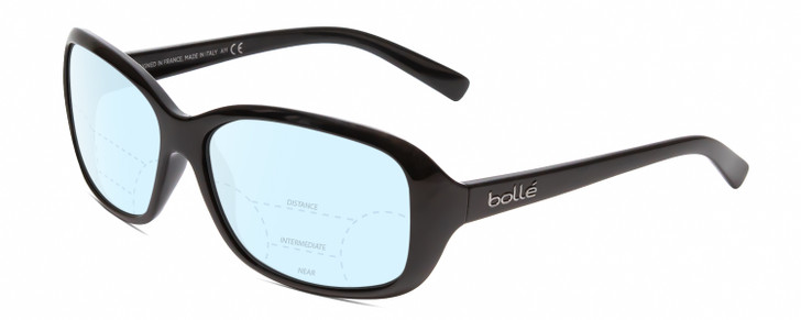 Profile View of Bolle MOLLY Designer Progressive Lens Blue Light Blocking Eyeglasses in Shiny Black Unisex Oval Full Rim Acetate 56 mm