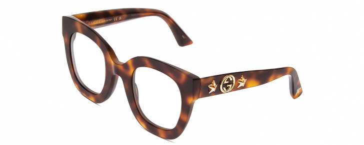 Profile View of GUCCI GG0208S Designer Reading Eye Glasses in Tortoise Havana Gold Ladies Cat Eye Full Rim Acetate 49 mm