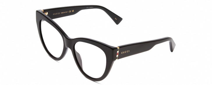 Profile View of GUCCI GG0460S Designer Bi-Focal Prescription Rx Eyeglasses in Gloss Black/Gold Ladies Cat Eye Full Rim Acetate 53 mm