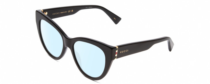 Profile View of GUCCI GG0460S Designer Blue Light Blocking Eyeglasses in Gloss Black/Gold Ladies Cat Eye Full Rim Acetate 53 mm