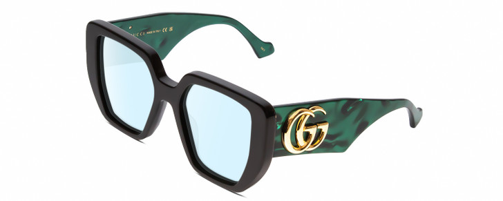 GUCCI GG0956S Womens Oversized Blue Light Glasses Black/Emerald Green/Gold 54 mm