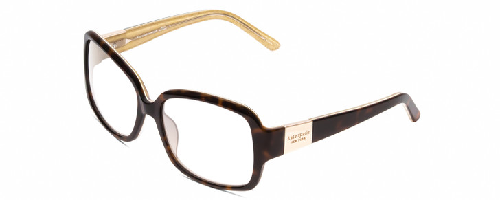 Profile View of KATE SPADE LULU Designer Single Vision Prescription Rx Eyeglasses in Trortoise Havana/Off-White/Gold Sparkles Ladies Panthos Full Rim Acetate 55 mm