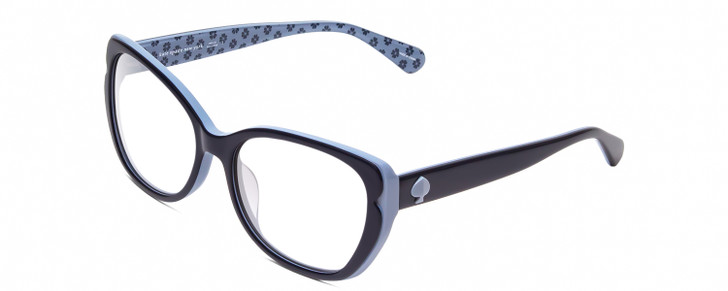 Profile View of KATE SPADE AUGUSTA Designer Bi-Focal Prescription Rx Eyeglasses in Light Blue/Navy Floral Ladies Cat Eye Full Rim Acetate 54 mm